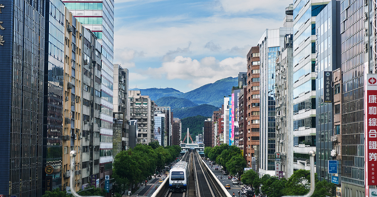Brown line train at Nanjing Fuxing MRT station in Taipei, Taiwan. Find the story in "Rotary" magazine, November 2020.